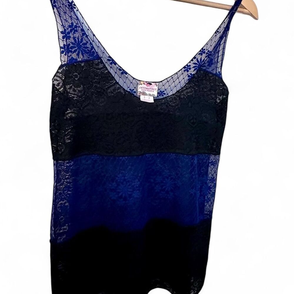 Free People Black & Blue Lace Cami Tank Top Size S